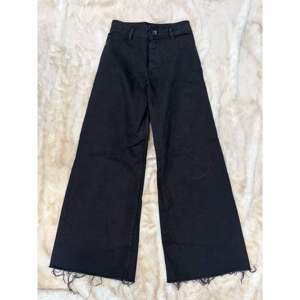 ZARA Women's Black High Rise Wide Leg Jeans Size 6 Raw Hem Baggy Crop